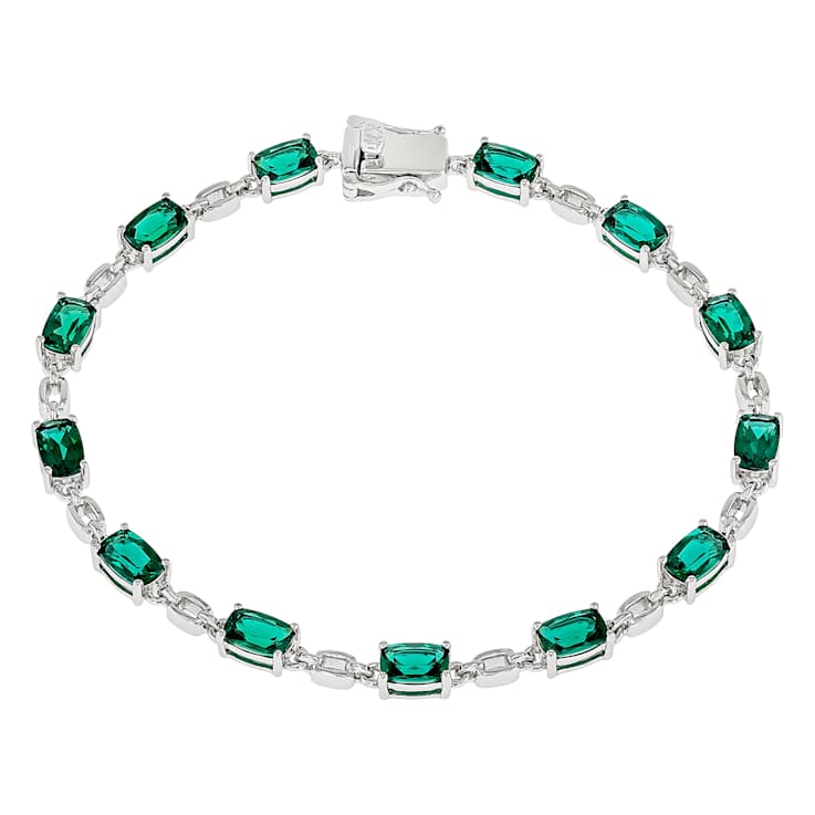 Lab-Created Emerald Station Bracelet In Sterling Silver 5.85ctw