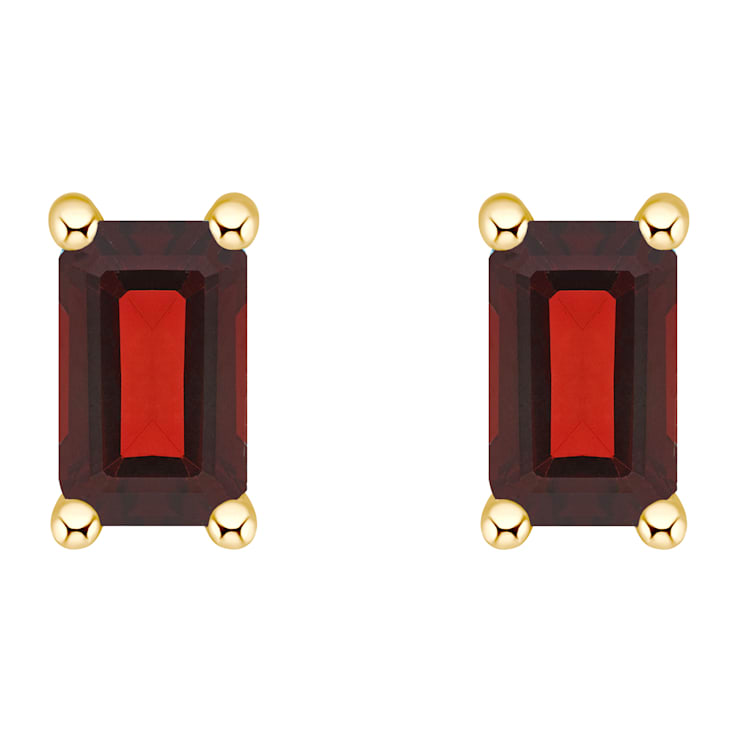 5x3mm Emerald Cut Garnet 14k Yellow Gold Stud Earrings