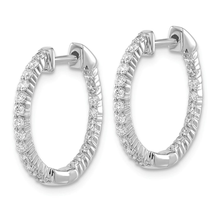 Rhodium Over 14K White Gold Oro Spotlight Lab Grown Diamond SI+, H+, In
and Out Hinged Hoop Earrings