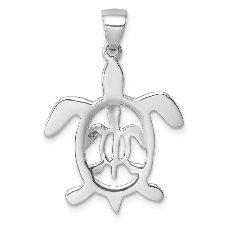 Rhodium Over Sterling Silver Cut Out Mother and Baby Turtle Pendant