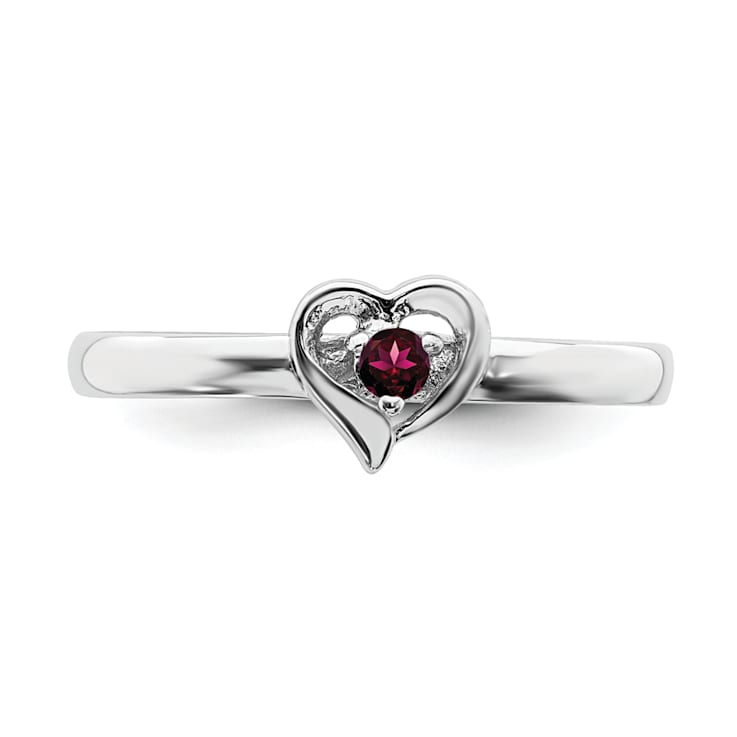 Sterling Silver Stackable Expressions Lab Created Ruby Heart Ring 0.08ctw