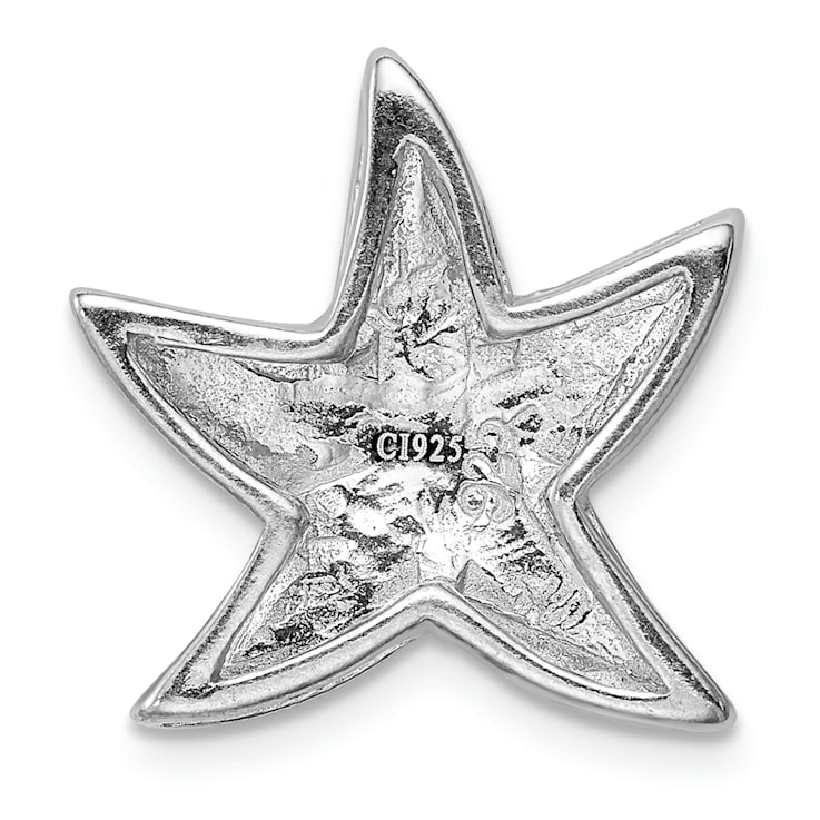 Rhodium Over Sterling Silver Lab Created Blue Opal Starfish Slide Pendant