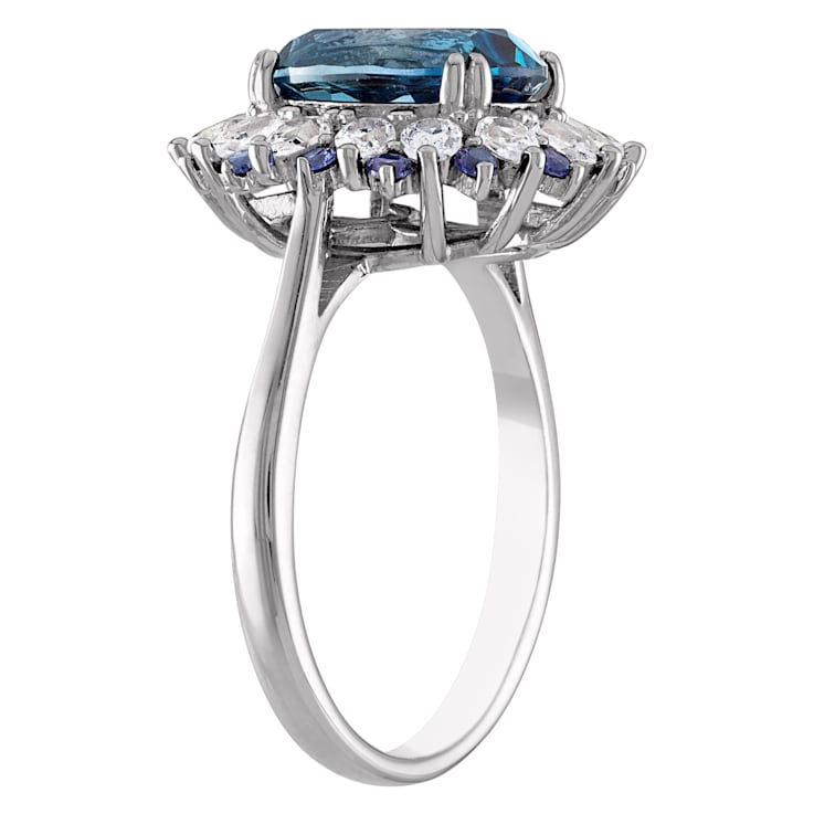 Sterling Silver Oval London Blue Topaz, Lab Created Sapphire and White
Sapphire Ring 4.0ctw