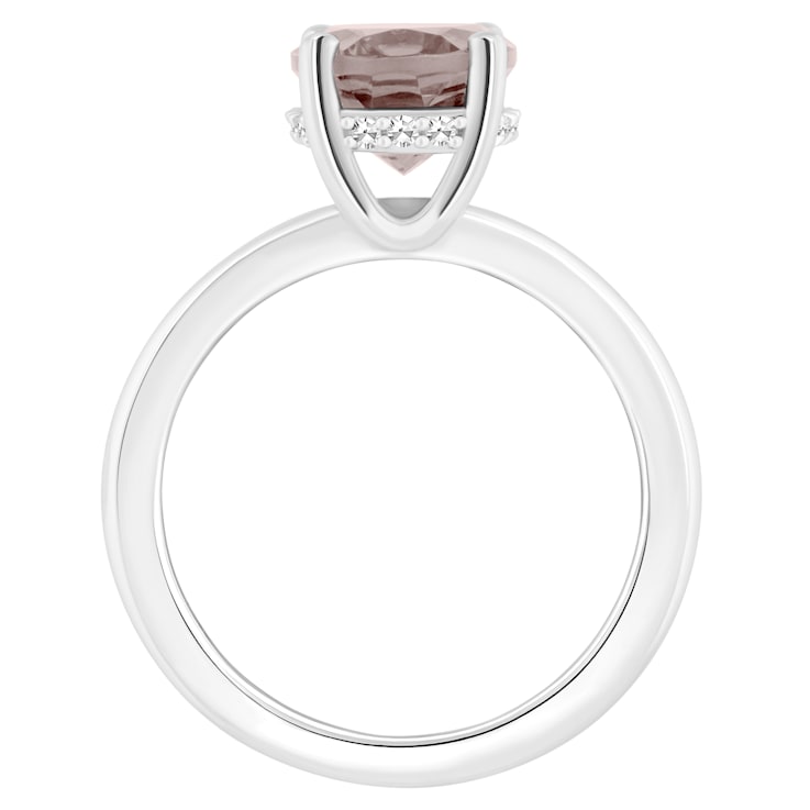 10x8mm Oval Rose Quartz With Diamond Accents Rhodium Over Sterling
Silver Hidden Halo Ring