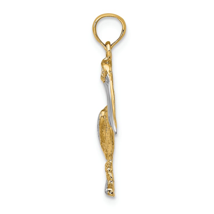 14k Yellow Gold and Rhodium Over 14k Yellow Gold Textured Standing
Pelican Charm