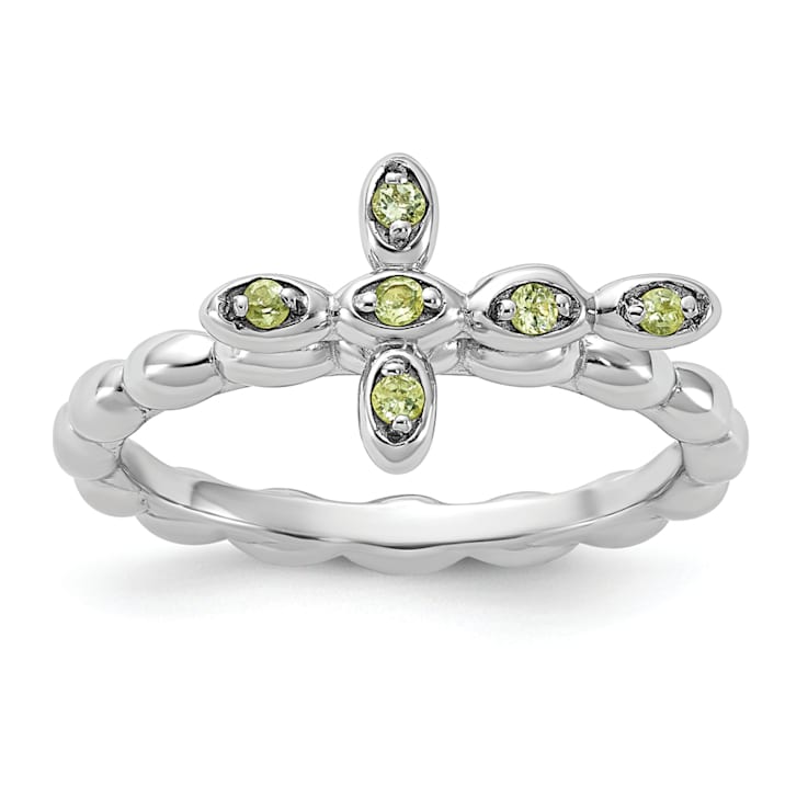 Rhodium Over Sterling Silver Stackable Expressions Cross Peridot Ring 0.09ctw