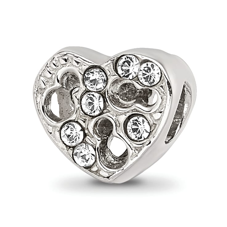 Sterling Silver Cut-out Heart and Preciosa Crystal Bead