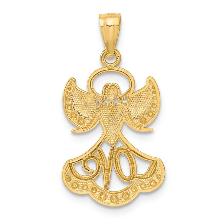 14k Two-tone Gold Textured Love Angel Pendant
