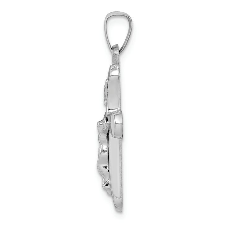 Rhodium Over 14k White Gold Polished Brushed INRI Rounded Crucifix Pendant