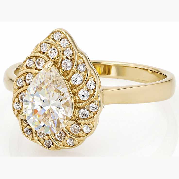 Diamond Simulant Pear And White Zircon Ring In 18K Gold Over Sterling
Silver 1.64ctw