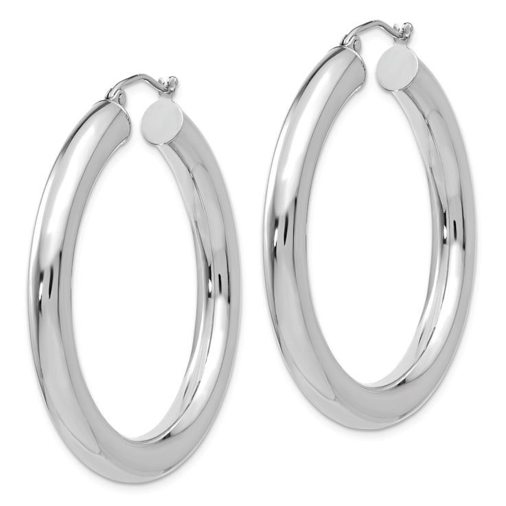 Rhodium Over 14k White Gold 1 9/16" Polished Hoop Earrings