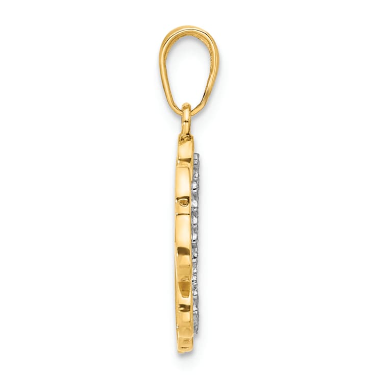 14K Yellow Gold with White Rhodium Polished and Diamond-Cut 4-Leaf
Clover Pendant