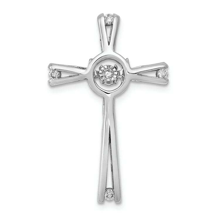 Rhodium Over 14k White Gold Vibrant Moving Diamond Cross Chain Slide