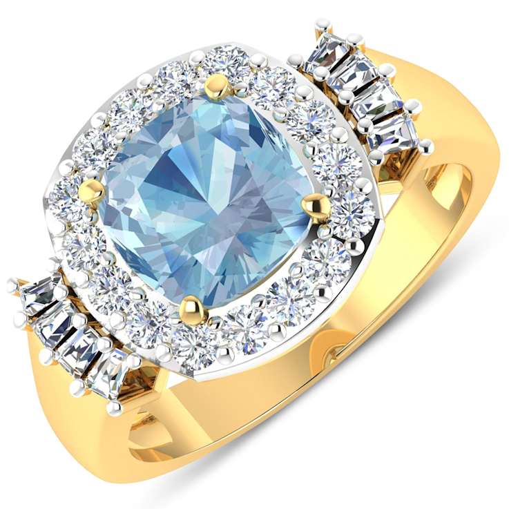 2.21ctw Blue Aquamarine and Diamond 14K Yellow Gold Halo Ring