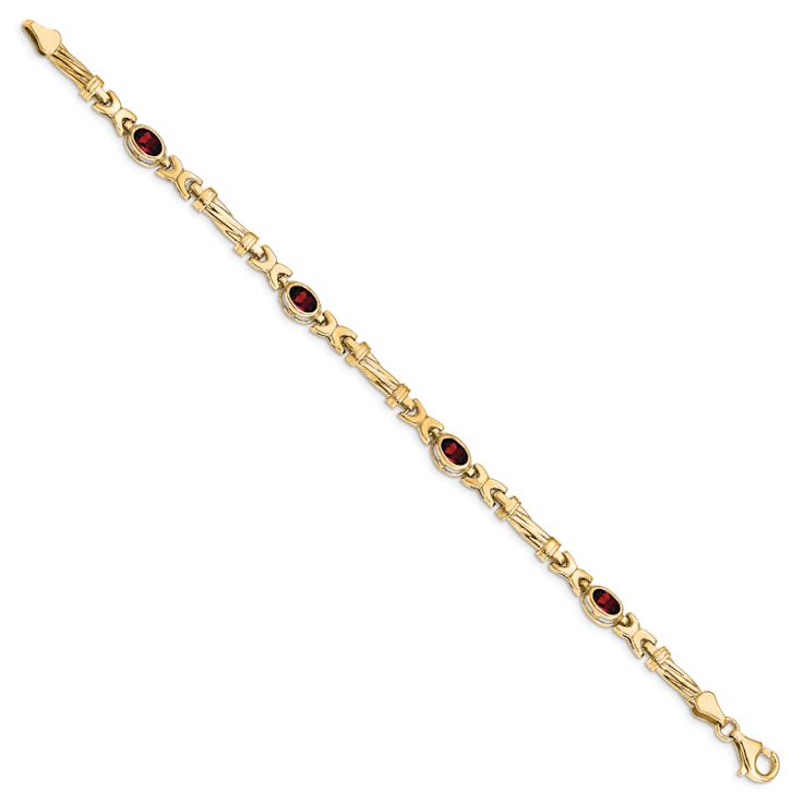 10k Yellow Gold Garnet 4 Stone Bracelet