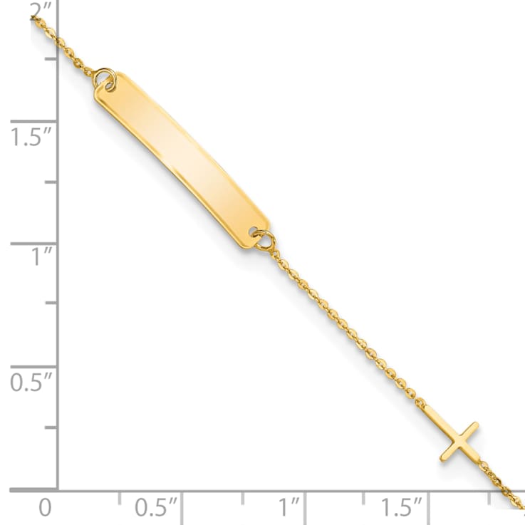 14K Yellow Gold Polished 5.5-inch Cross ID Bracelet