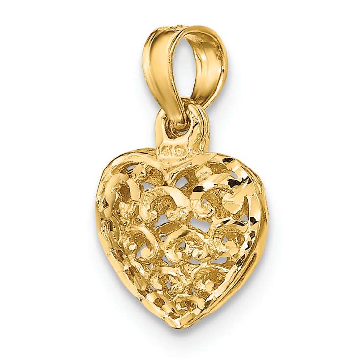 10K Yellow Gold 3D Diamond-Cut Mini Puffed Heart Charm