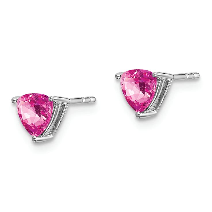 Rhodium Over 14K White Gold Trillion Lab Created Pink Sapphire Earrings