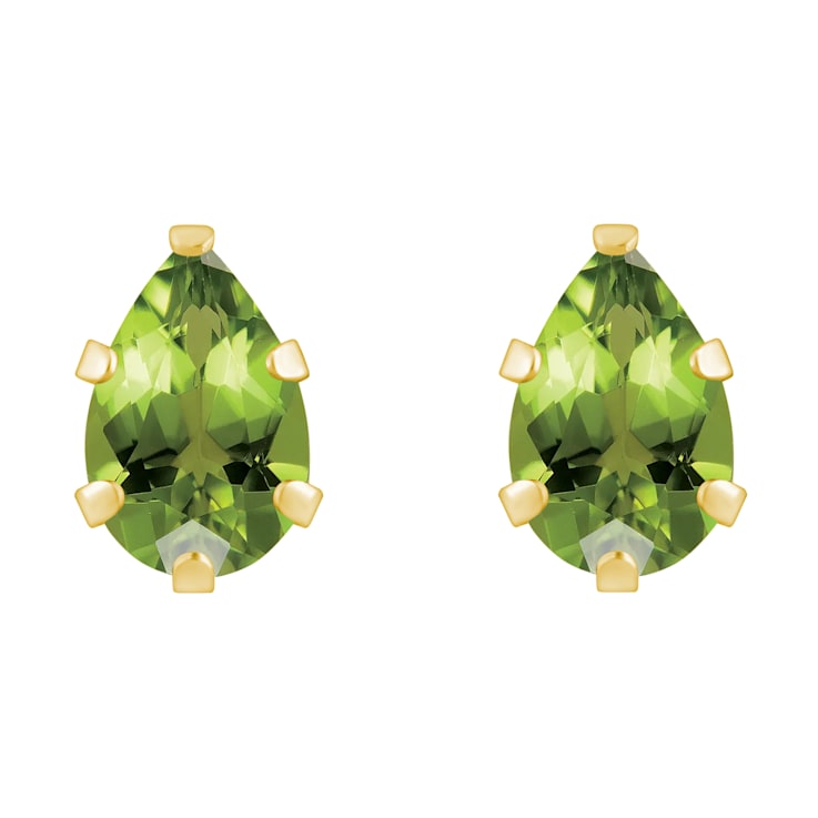 6x4mm Pear Shape Peridot 10k Yellow Gold Stud Earrings