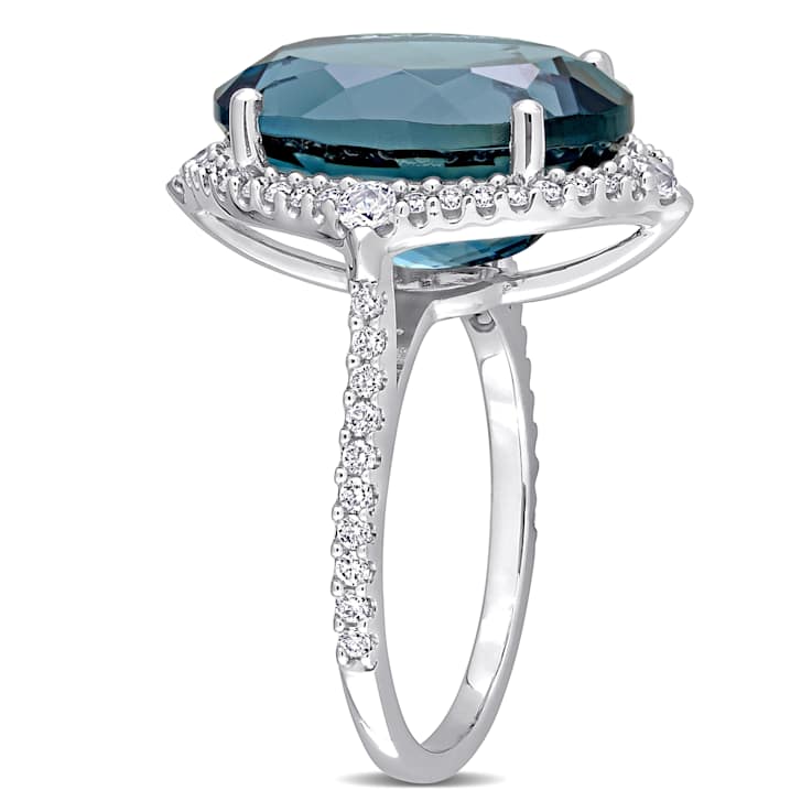 White Sapphire, London Blue Topaz and Diamond 14K White Gold Ring 12.63ctw