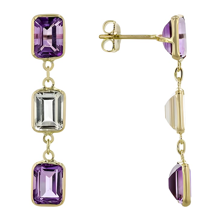 Amethyst and White Topaz 7x5mm Rectangular Octagonal 14K Yellow Gold
Dangle Earrings