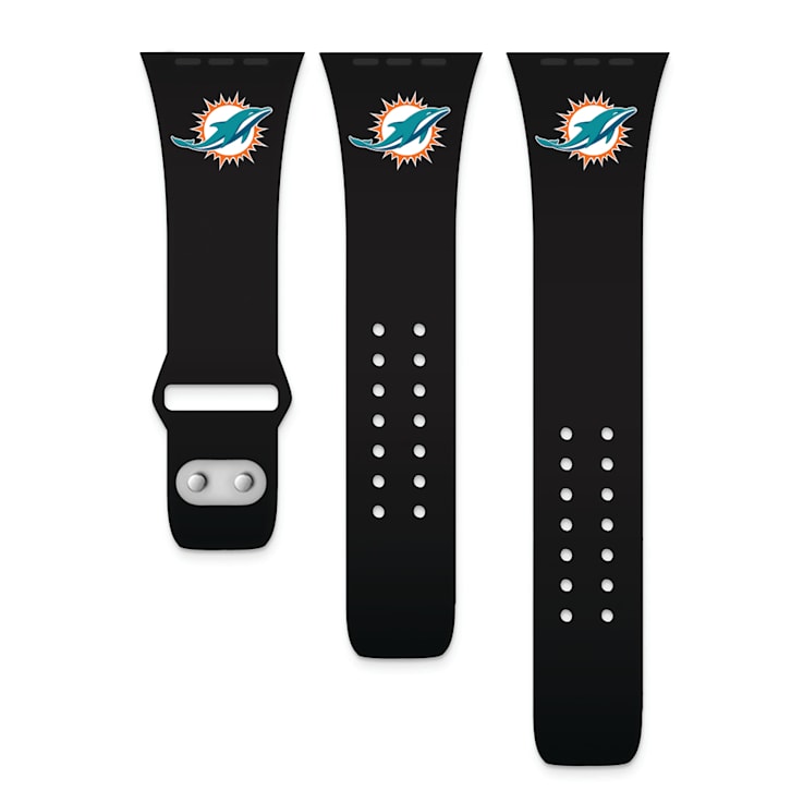 Gametime Miami Dolphins Black Silicone Band fits Apple Watch (38