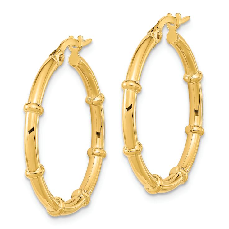 14k Yellow Gold Polished 1" Fancy Hoop Earrings