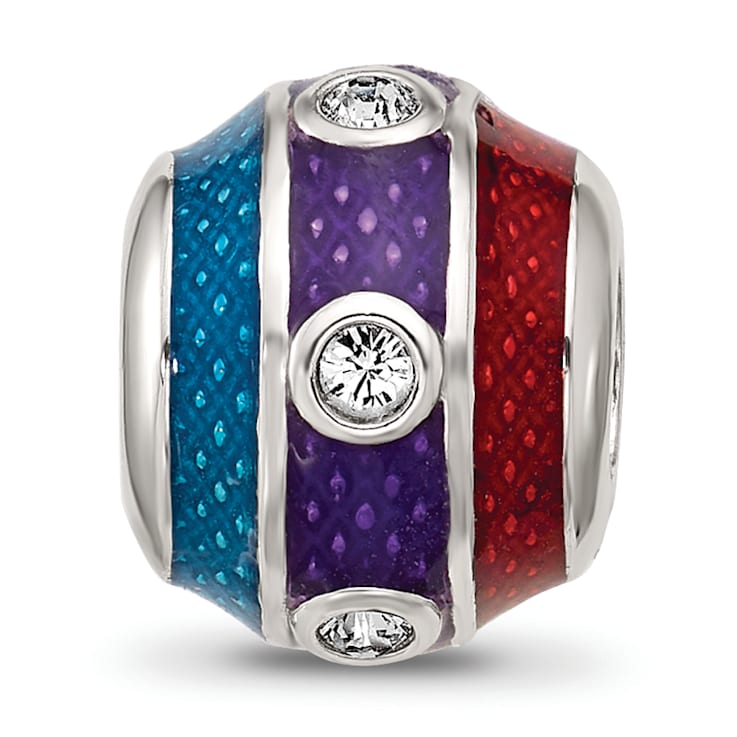 Sterling Silver Enamel 3 Colored Bead with Crystal Bead