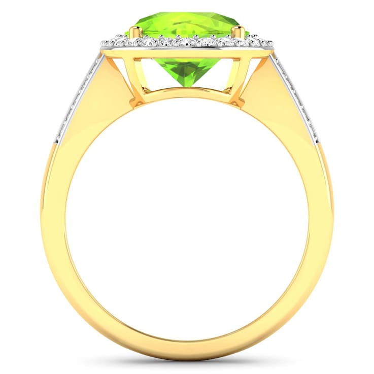 4.24 ctw Oval Green Peridot and Diamond 14K Yellow Gold Split Shank Halo Ring