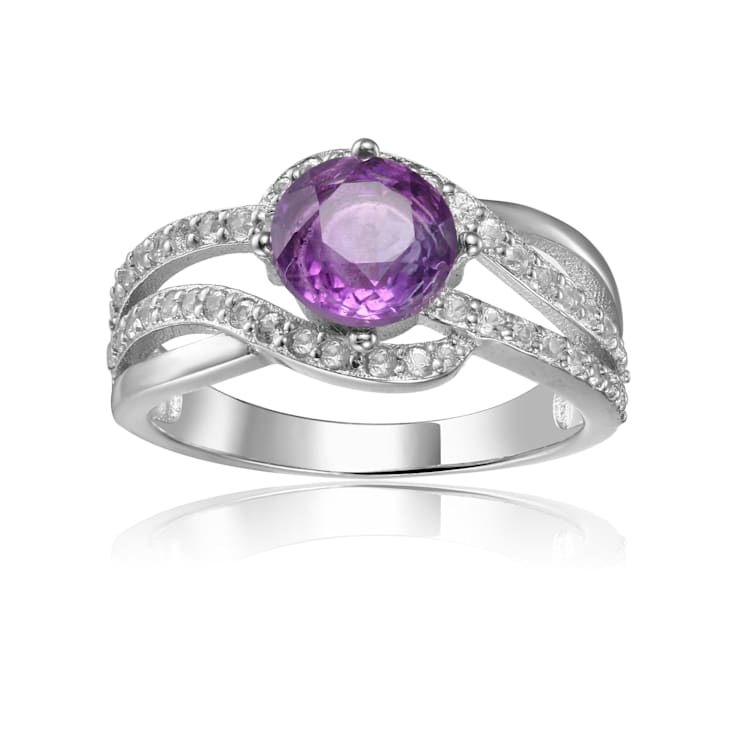 Round Amethyst with White Sapphire Accents Crossover Ring, 1.12ctw