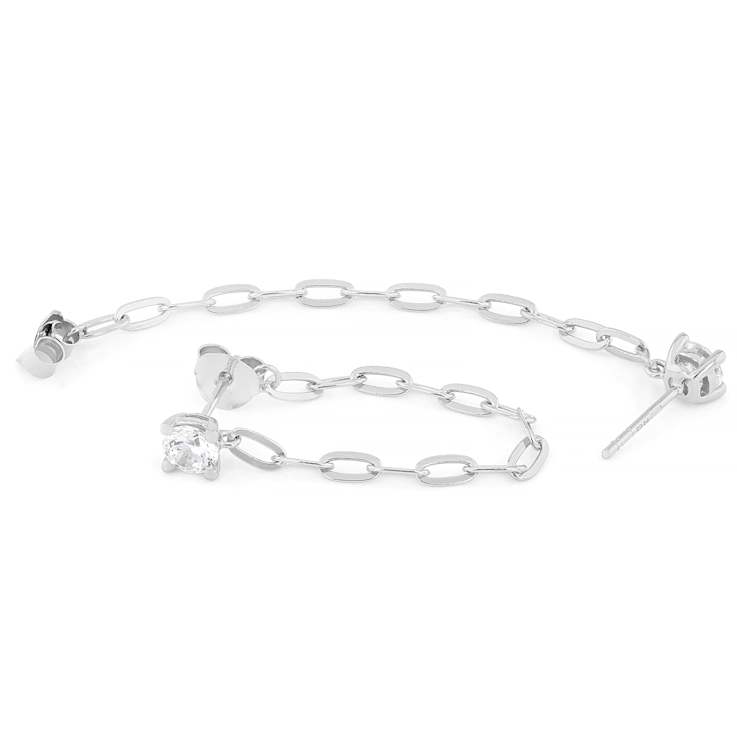 CZ Stud ChaIn Earrings In Sterling Silver