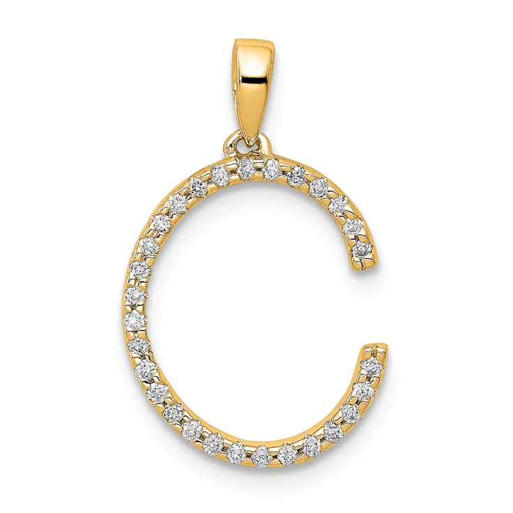 14K Yellow Gold Diamond Letter C Initial Pendant