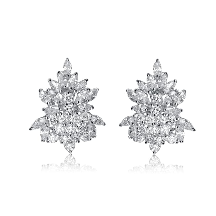 Marquise CZ Cluster Stud Earrings In Sterling Silver 18.40ctw