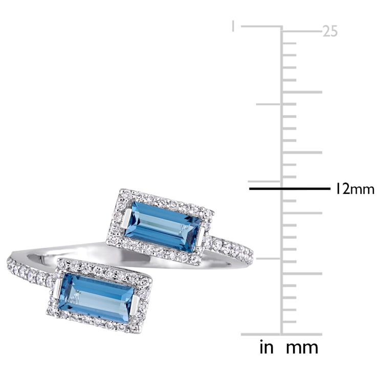 0.87ctw London Blue Topaz And 0.25ctw Diamond 14k White Gold Bypass Ring