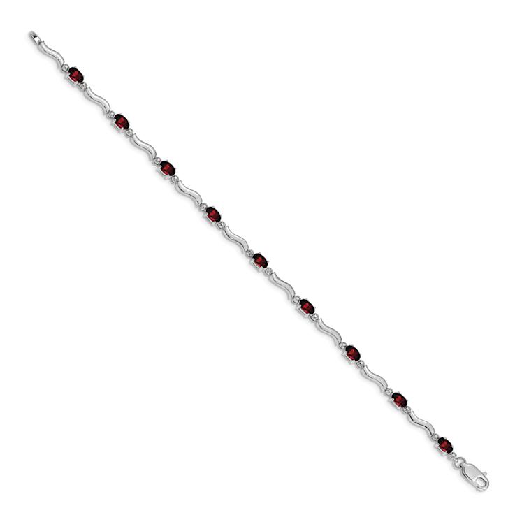Rhodium Over 10k White Gold Fancy Diamond and Garnet Bracelet