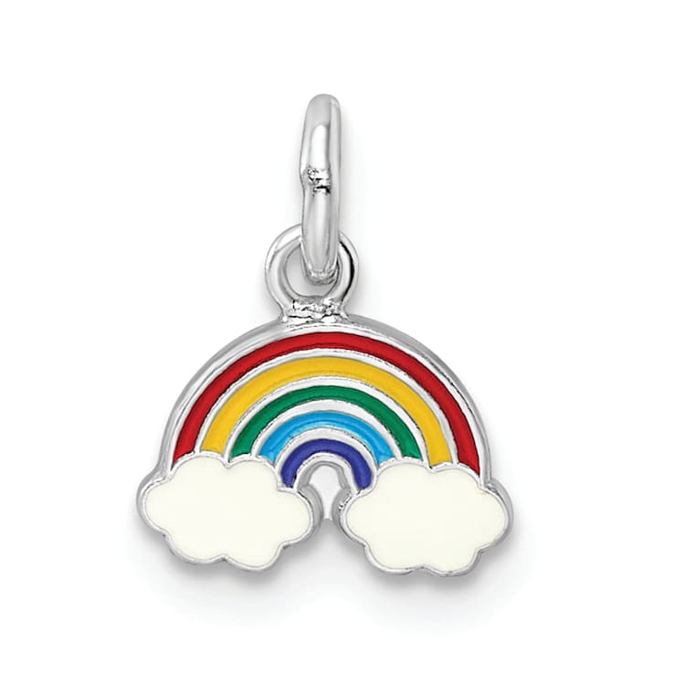 Rhodium Over Sterling Silver Polished and Enameled Rainbow Children's Pendant