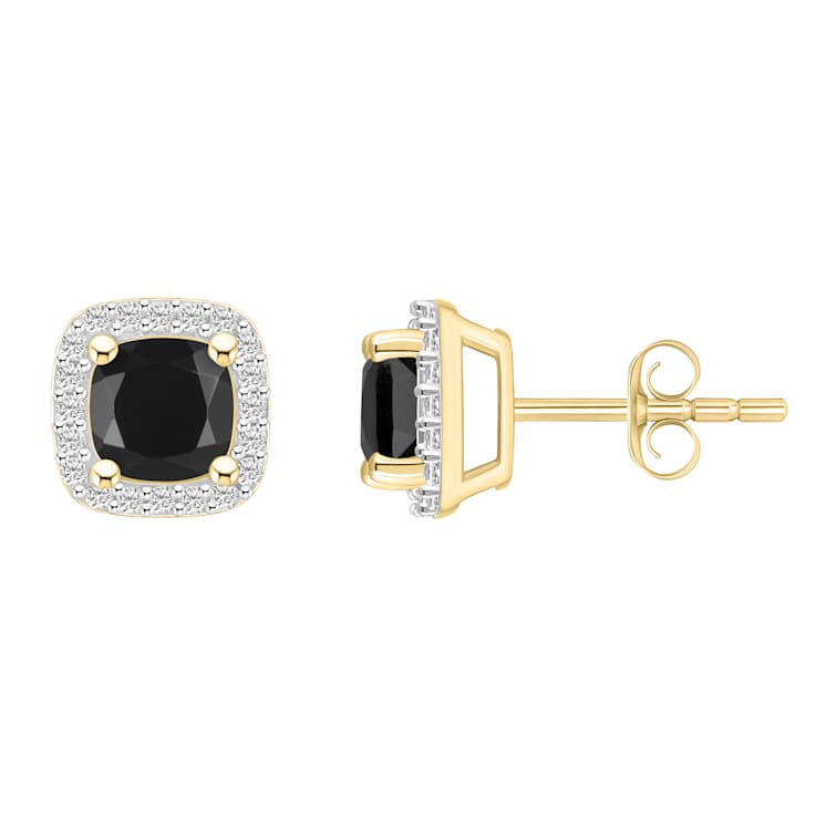5mm Cushion Black Onyx And Created White Sapphire 10k Yellow Gold Halo
Stud Earrings
