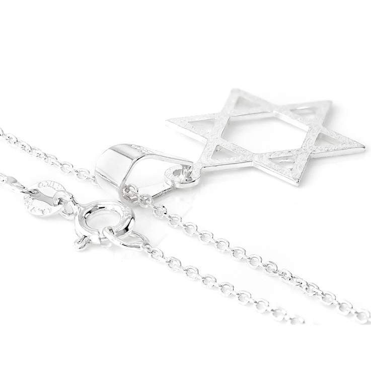 Diamond Cut Star Of David Pendant Necklace In Sterling Silver 18 Inch