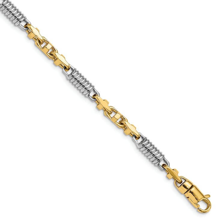 14K Yellow and White Gold 4.6mm Hand-Polished Fancy Link Bracelet