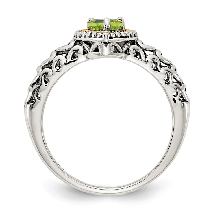 Sterling Silver with 14K Accent Antiqued Peridot Ring