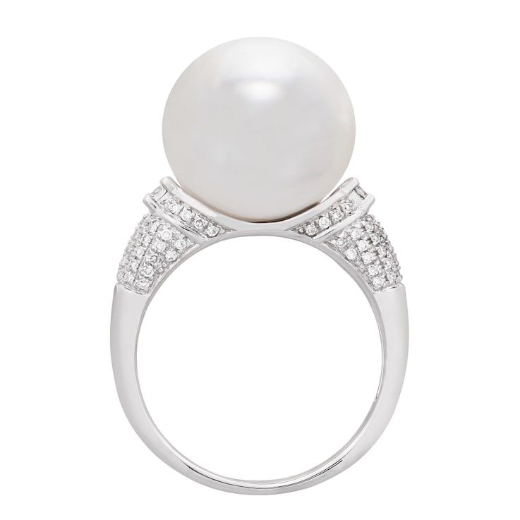 13-14mm Round White Freshwater Pearl with Diamond Accents 14K White Gold Ring