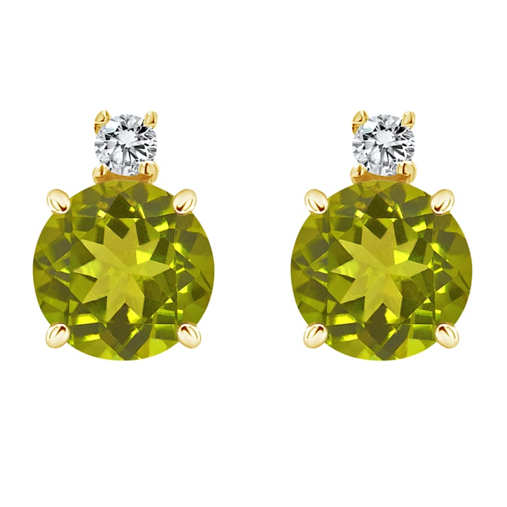 5mm Round Peridot with Diamond Accents 14k Yellow Gold Stud Earrings