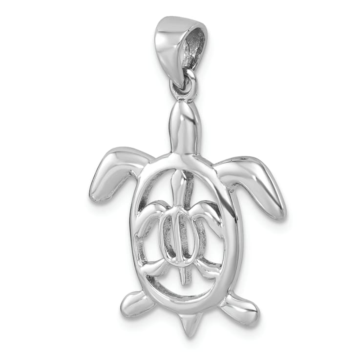 Rhodium Over Sterling Silver Cut Out Mother and Baby Turtle Pendant