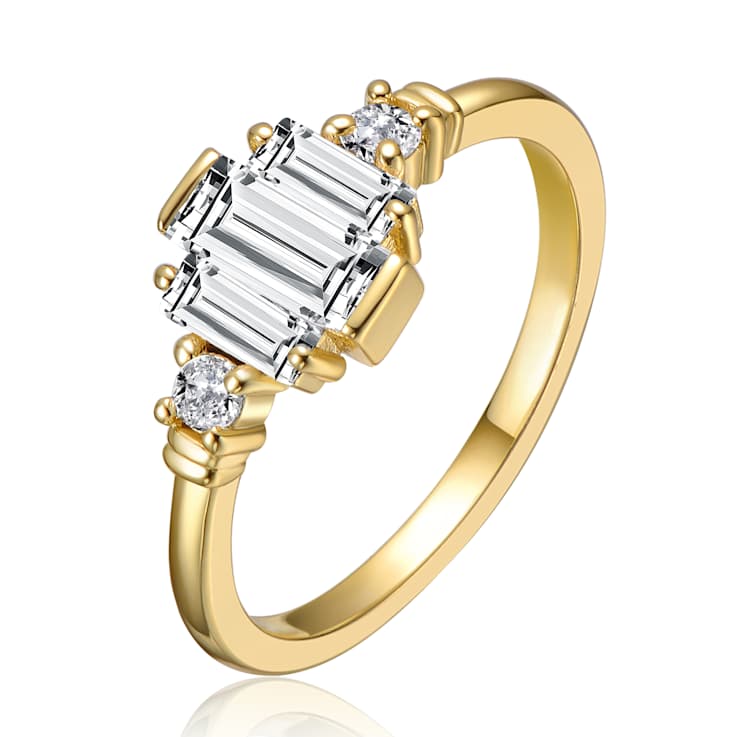 Baguette CZ Cocktail Ring In 14K Gold Over Brass
