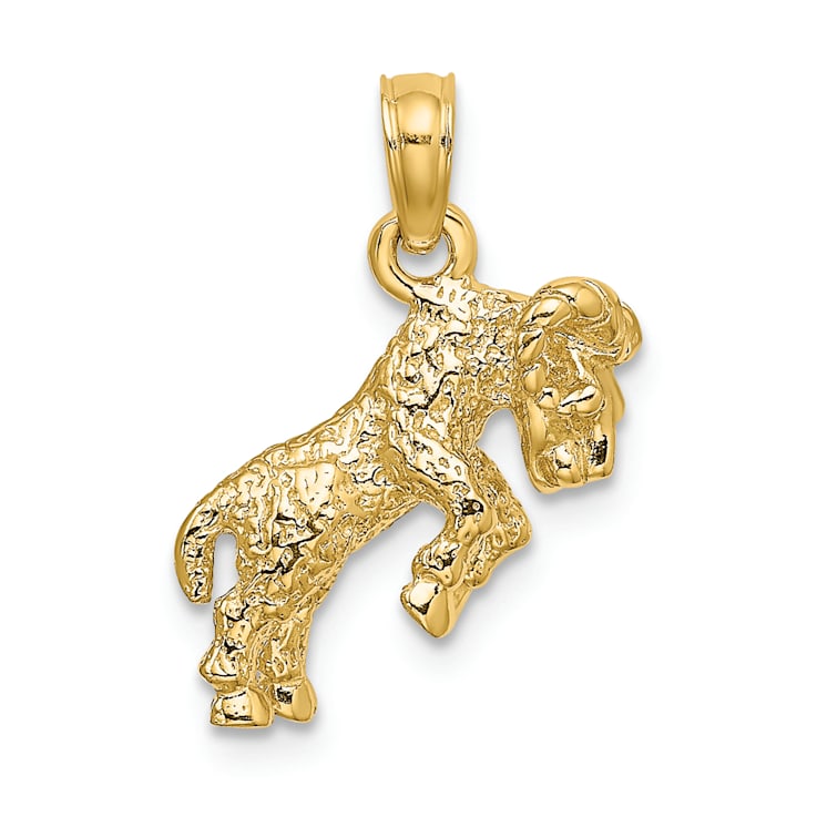 14k Yellow Gold 3D Textured Aries Zodiac pendant