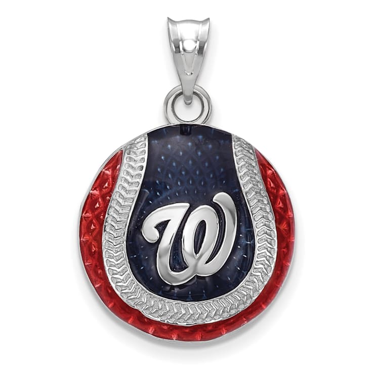 Rhodium Over Sterling Silver MLB LogoArt Washington Nationals Enameled Pendant