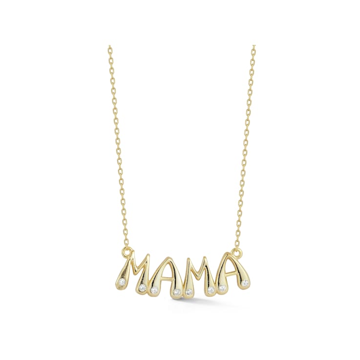 Sterling Statements 14K Yellow Gold Over Sterling Silver CZ MAMA Necklace