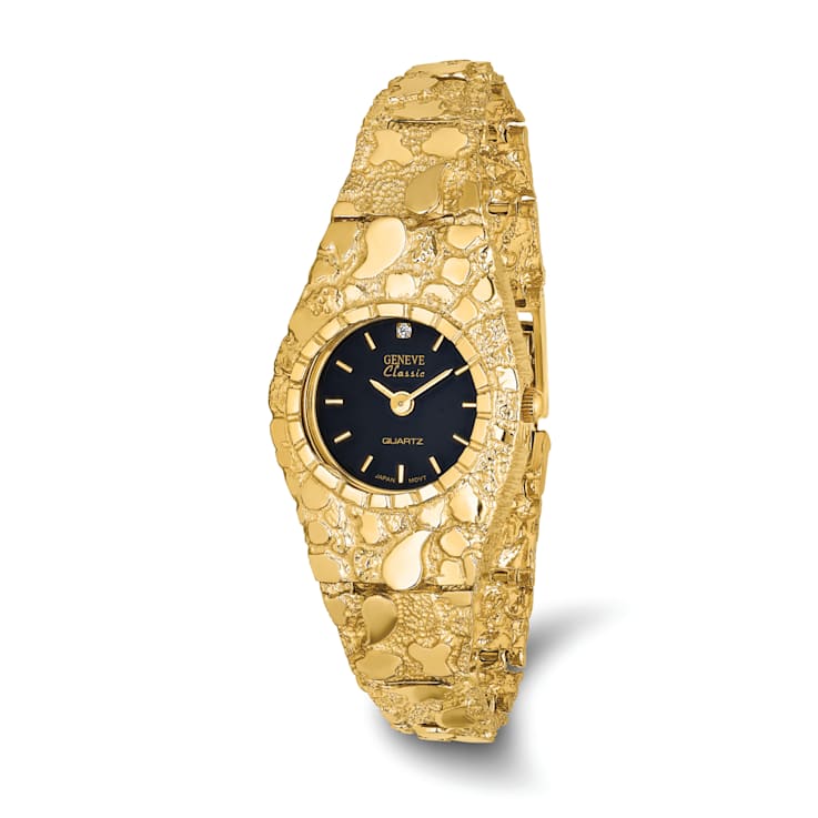 10k Yellow Gold Black 22mm Dial Nugget Watch