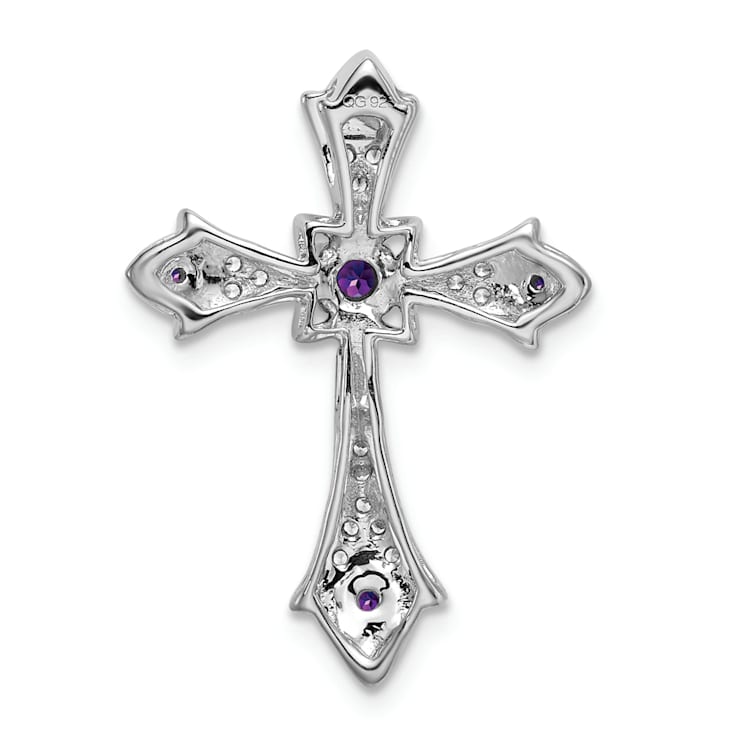 Rhodium Over 14k White Gold Amethyst and Diamond fleur-de-lis Cross
Chain Slide