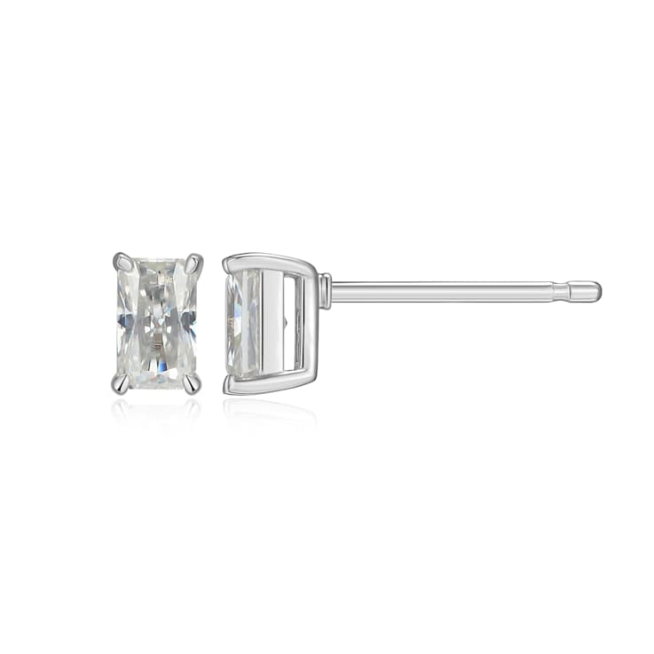 Emerald Cut Moissanite Platineve Stud Earrings 0.54ctw DEW